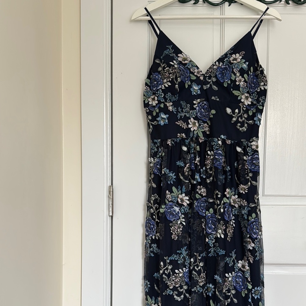 Nicole Miller Blue Ruched Maxi Slip Dress